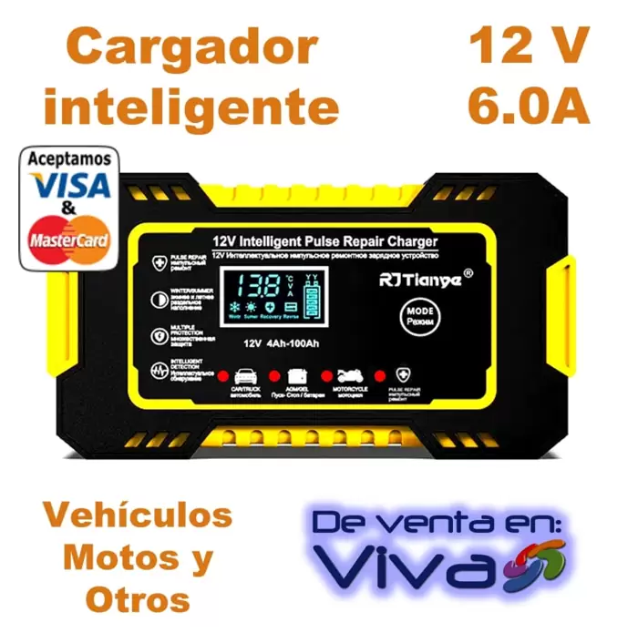 Q350 Cargador 12V 6A baterias vehiculo, camion, moto, montacarga y todo tipo de batería ácido plomo